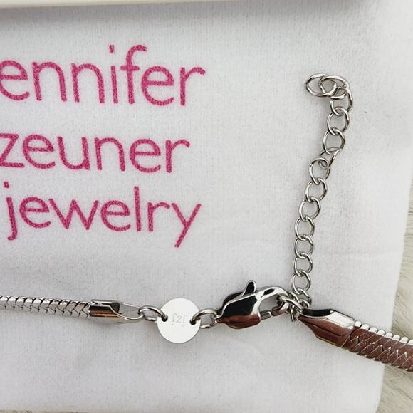 NWT Jennifer Zeuner Allie Snake Chain Necklace Silver Plated Rhodium Herringbone - Picture 6 of 10